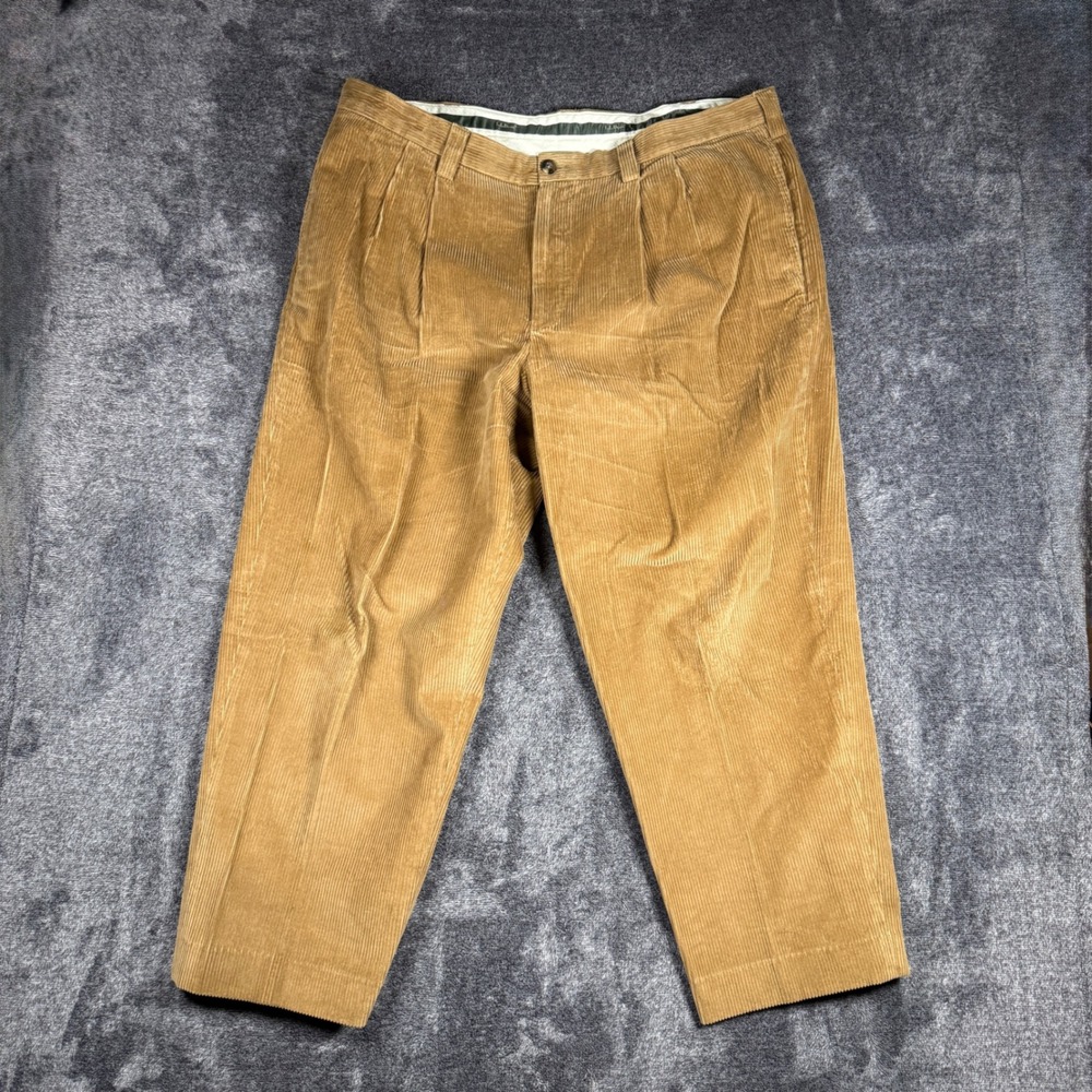 LL Bean Classic Fit Pleated Corduroy Pants Tan Mens 42x28 ID285258